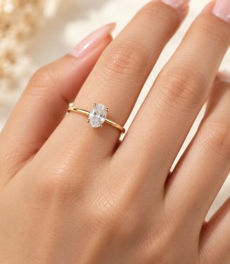 14 Ayar Oval Tektaş Yüzük